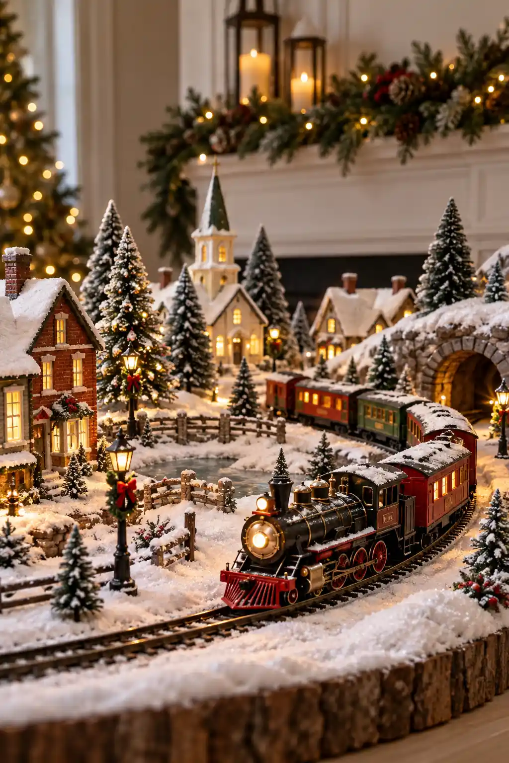 14 miniature train through snowy town