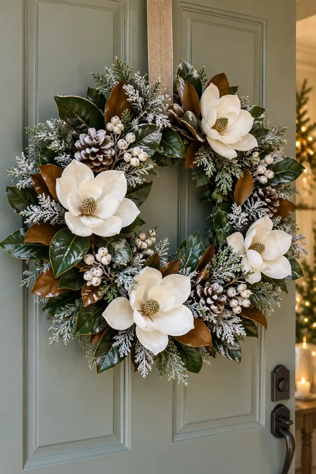 05 white frosted magnolia wreath