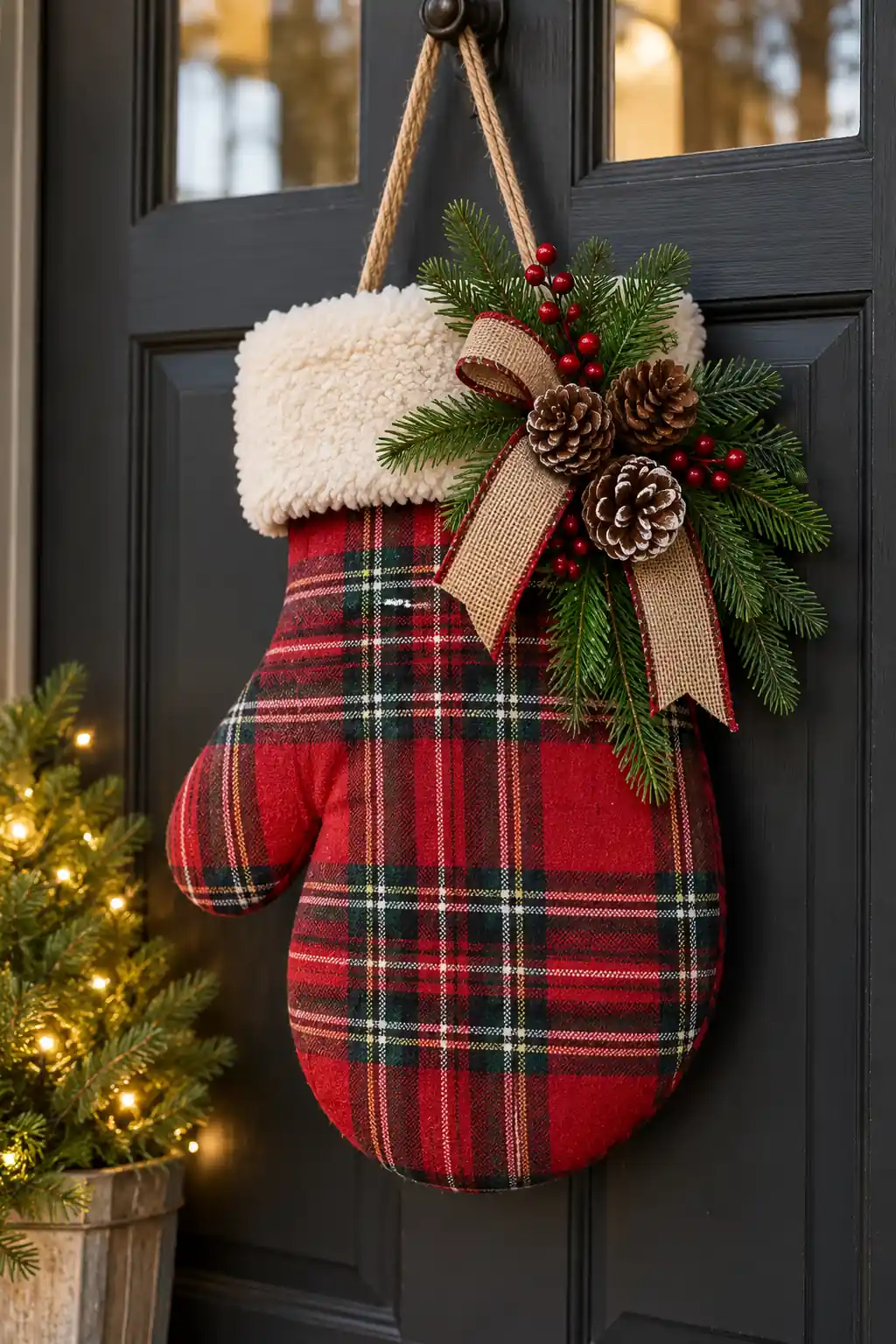 20 plaid mitten door hanger