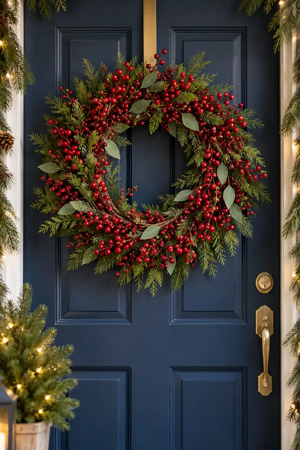 25 cranberry wreath on navy door