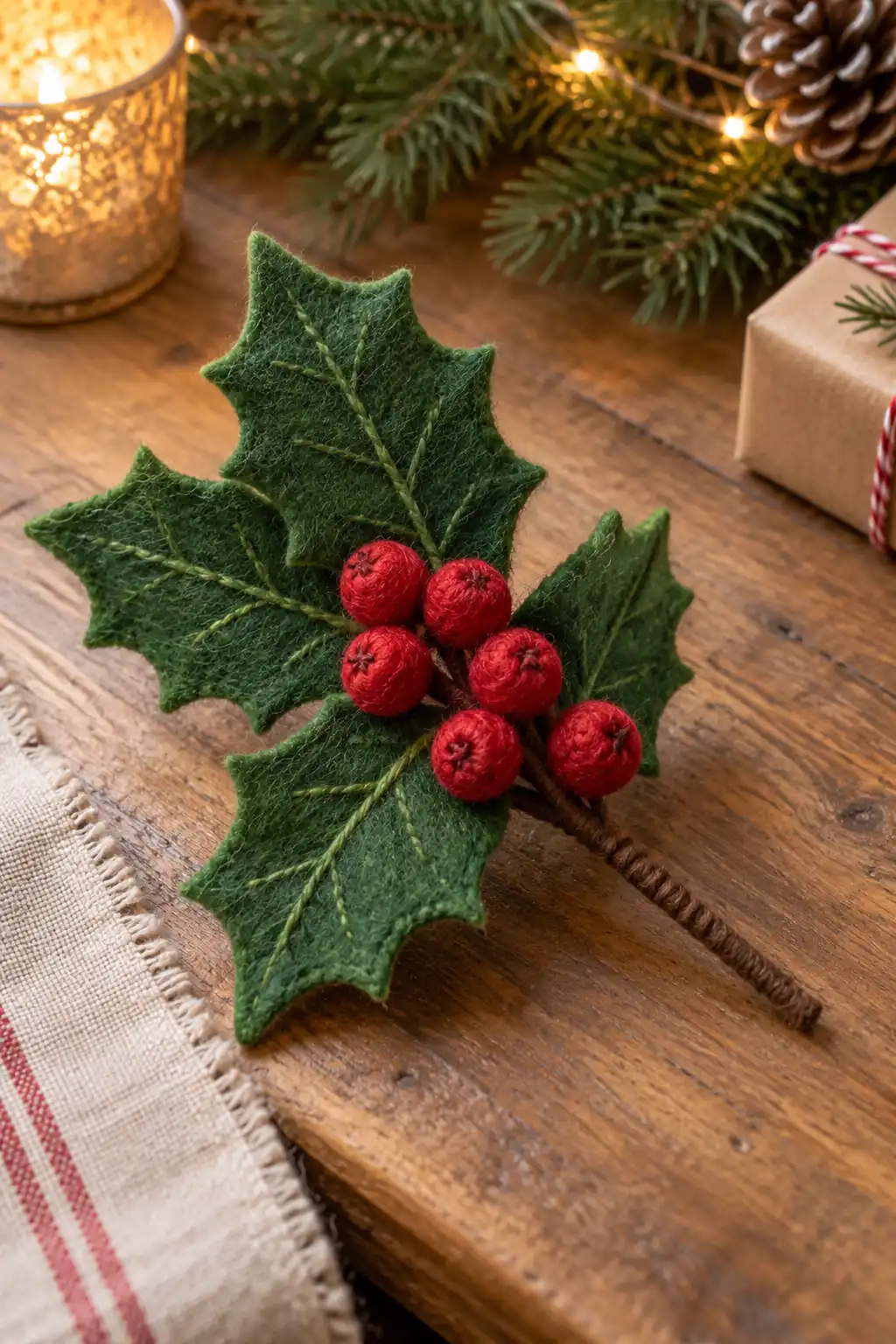 07 felted holly sprig