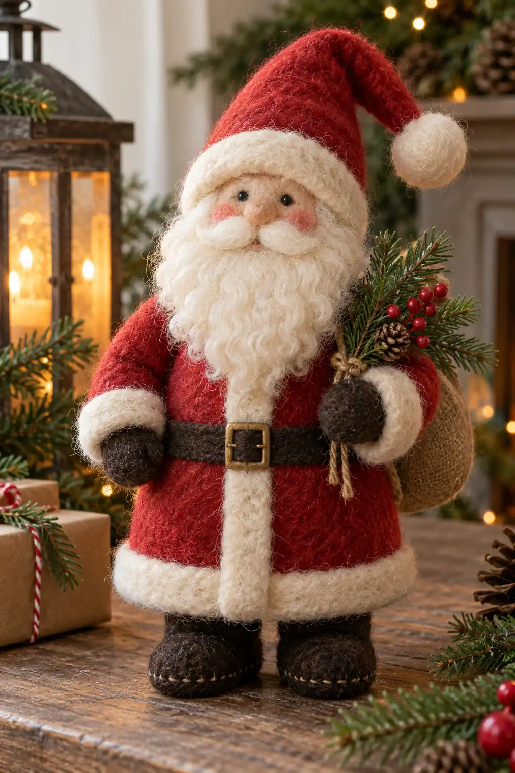10 felted wool santa
