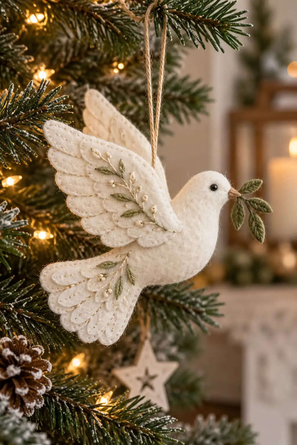 11 felted white dove ornament