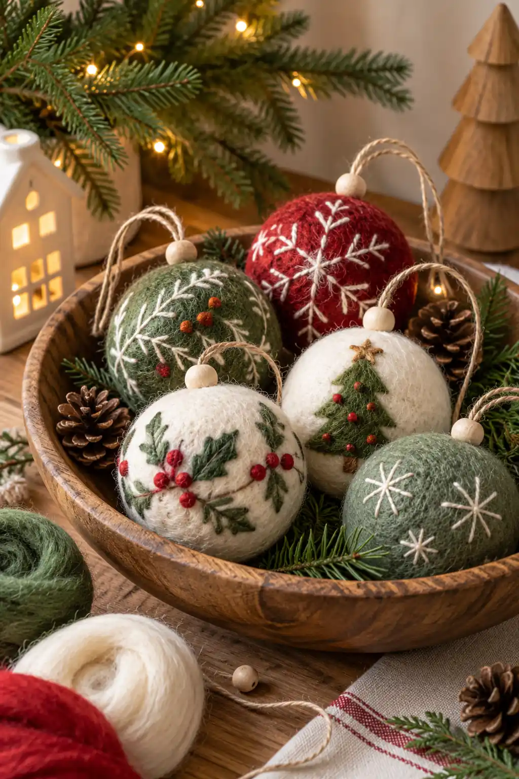 14 felted wool baubles