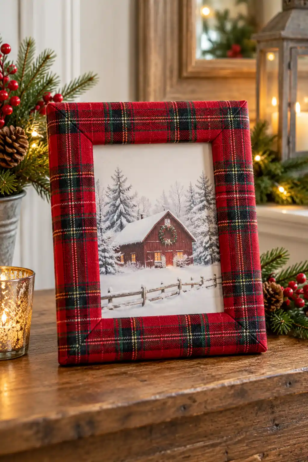 10 red plaid fabric frame