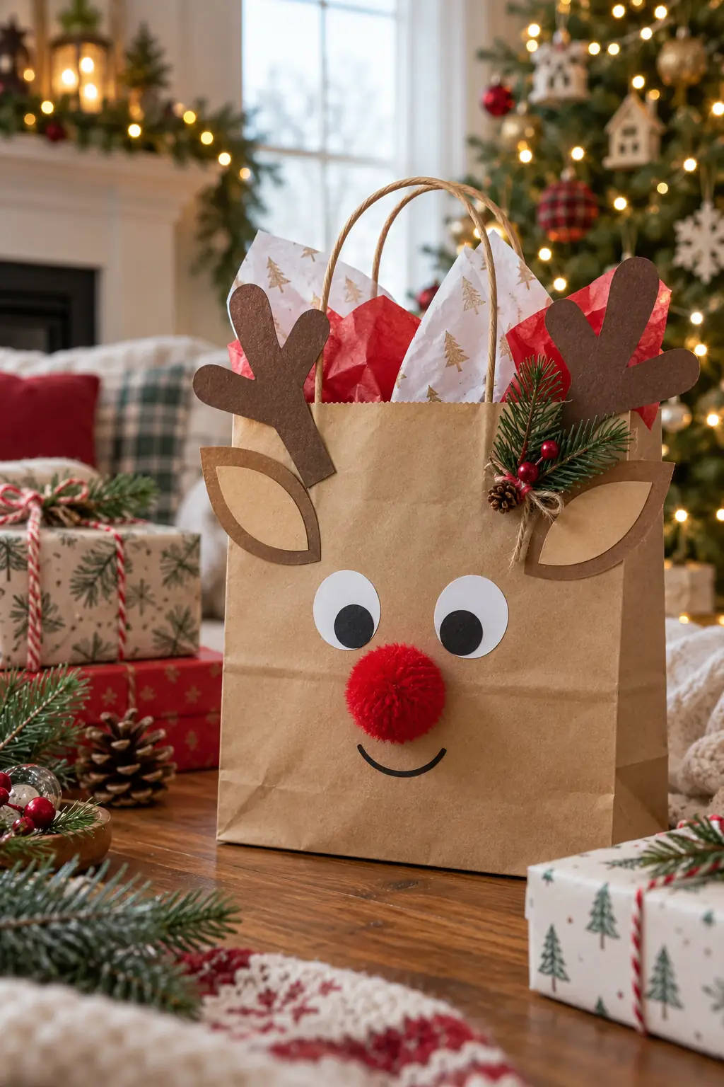 Kraft reindeer gift bag, one of these christmas gift bag ideas