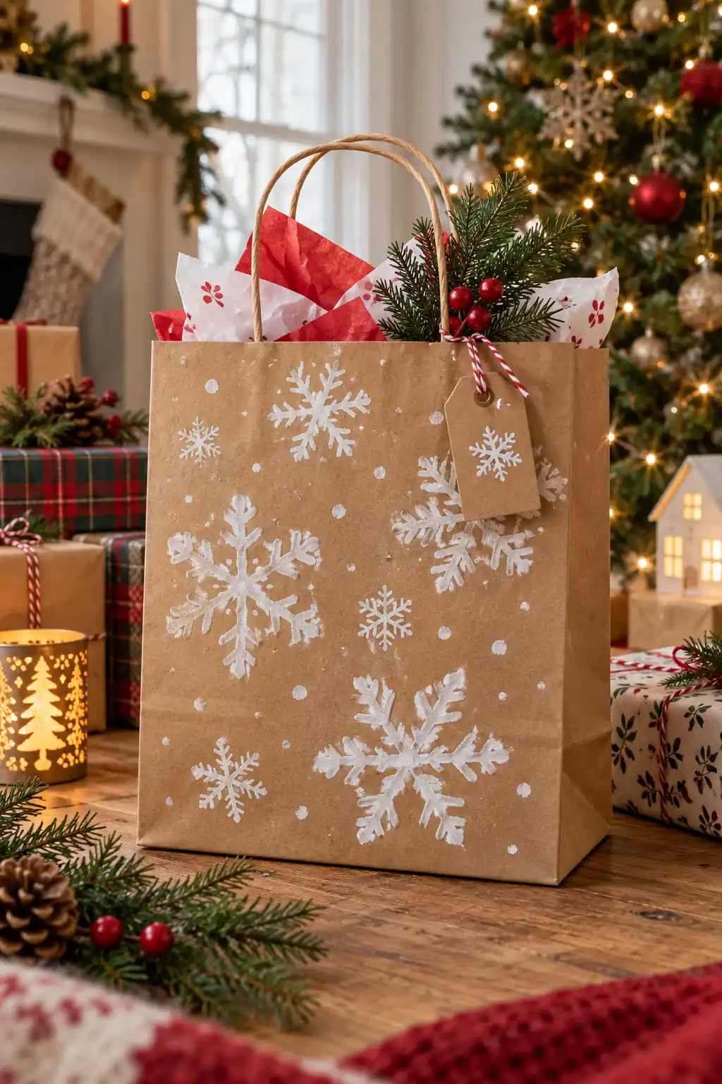 04 hand stamped snowflake bag