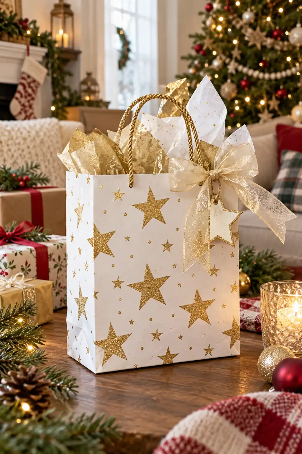 08 white gold star bag
