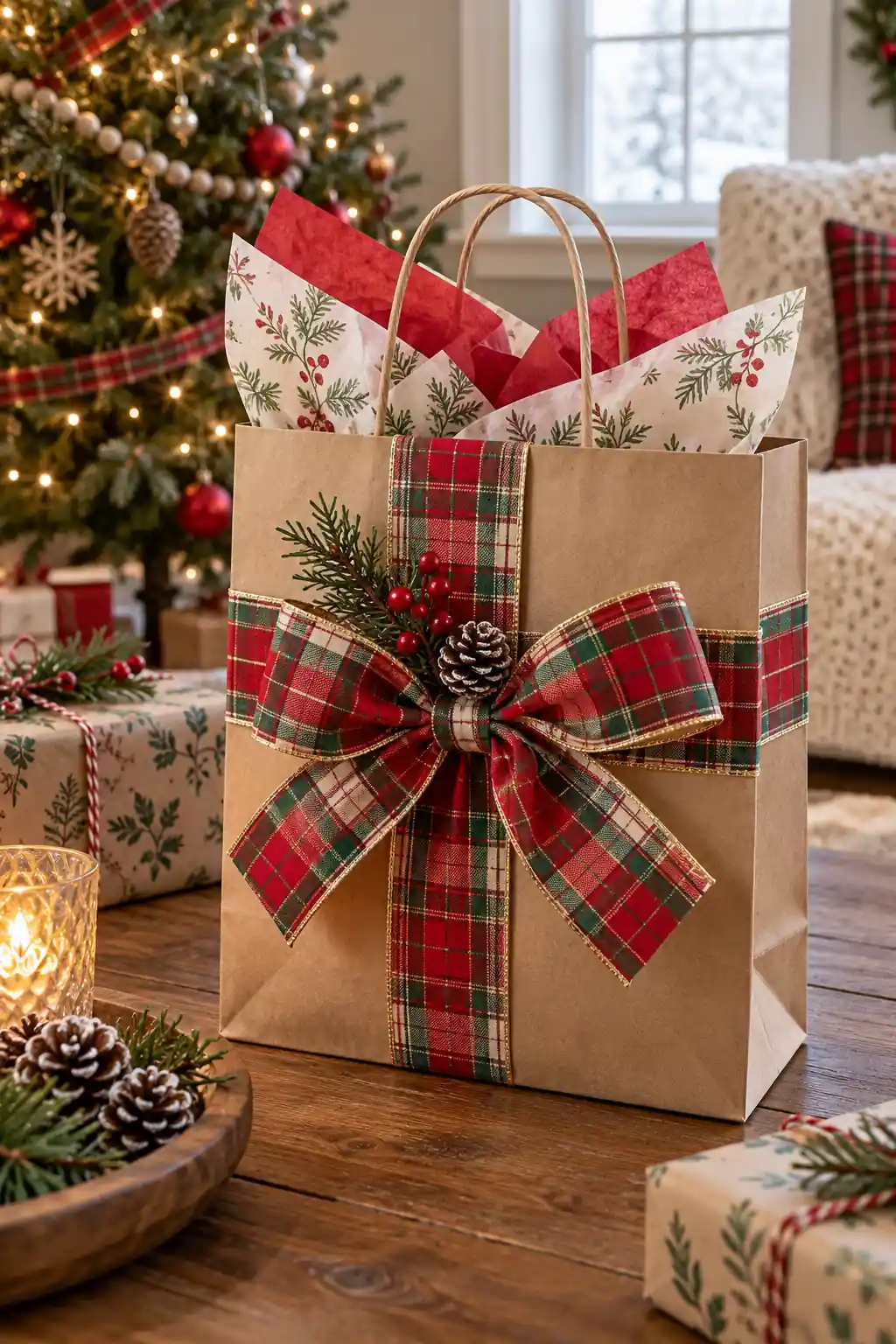 16 plaid ribbon bag