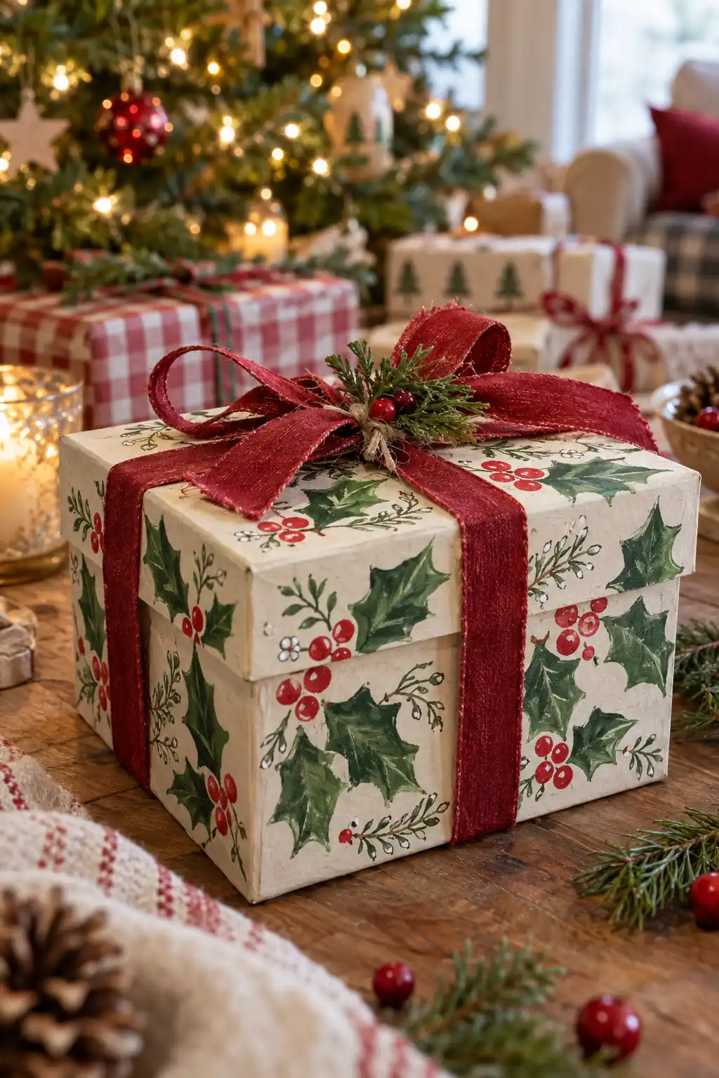 13 hand painted holly box