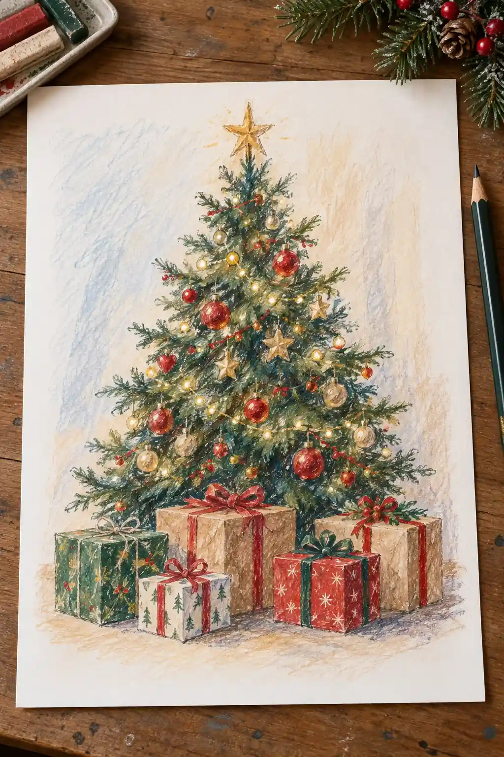 06 pastel present under tree