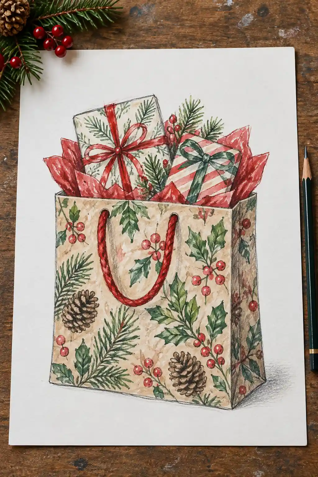 07 line drawing gift bag