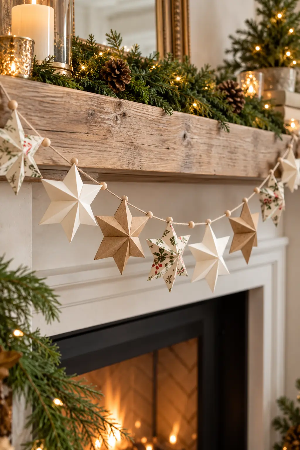 Folded paper star garland, one of these christmas homemade decoration ideas