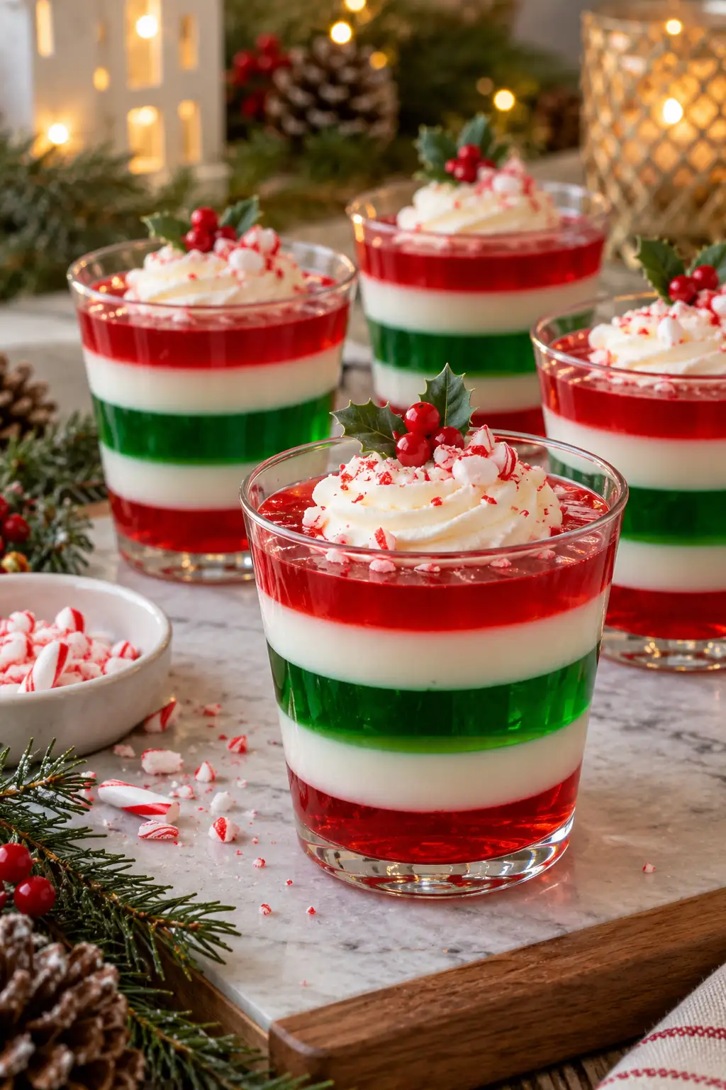 01 red green white layered gelatin cups