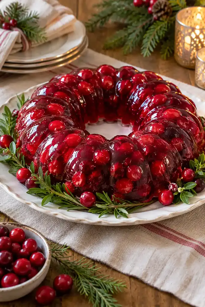 Cranberry gelatin wreath, one of these christmas jello ideas