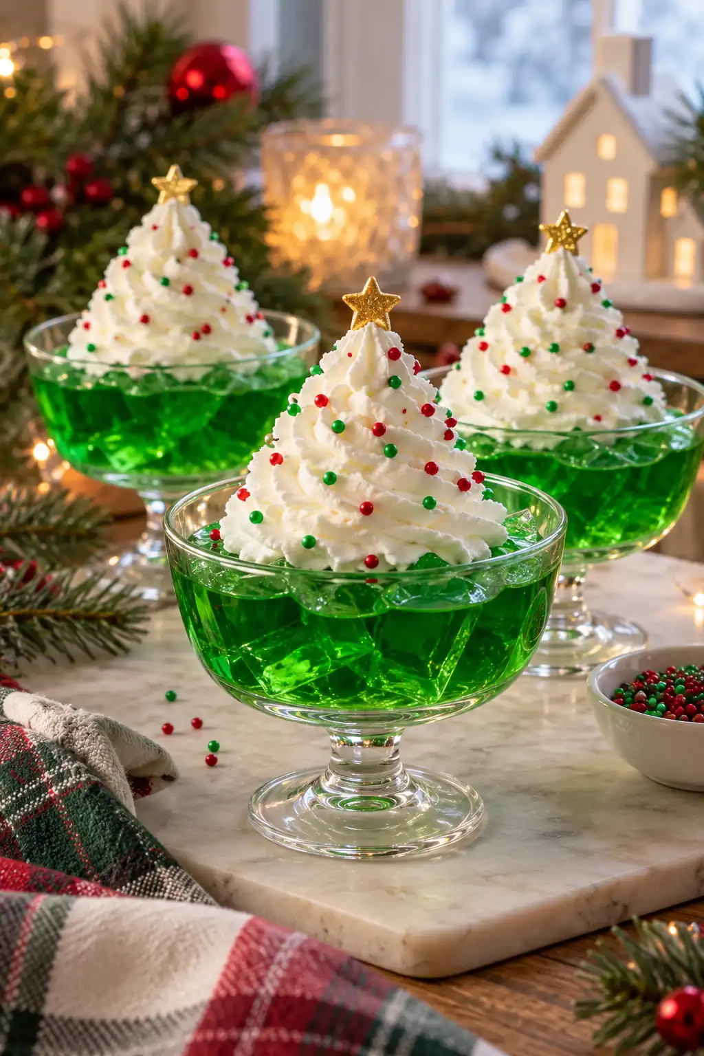 11 lime gelatin with whipped cream trees