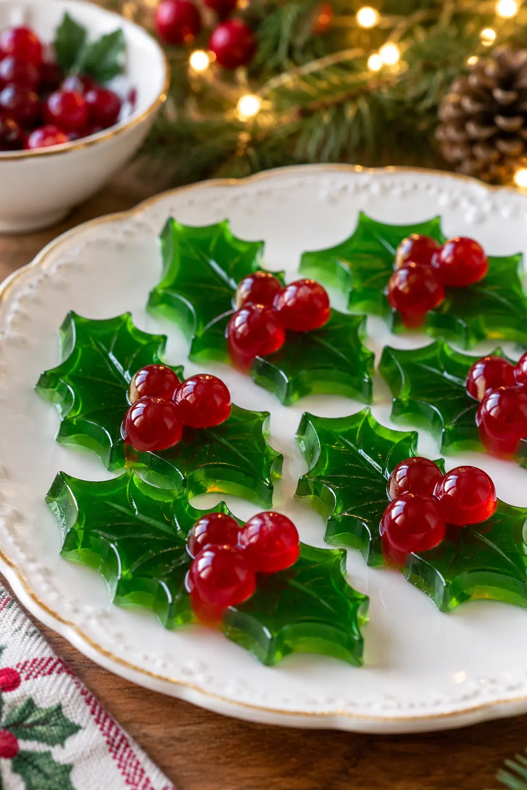 13 red gelatin holly leaf shapes edible
