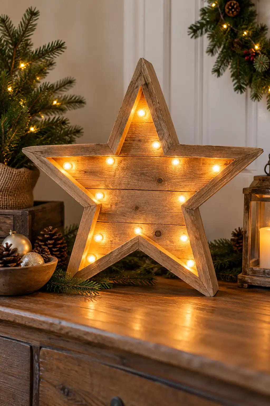 01 wooden star warm led marquee