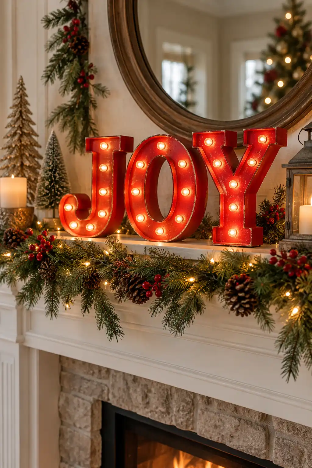 02 red joy bulb marquee on mantel