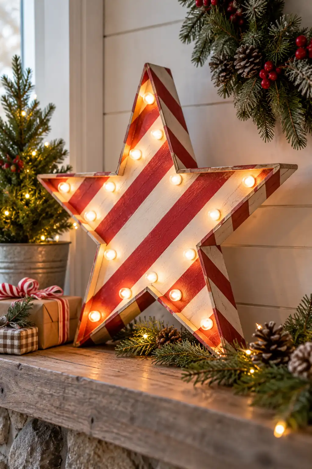07 candy cane striped star marquee