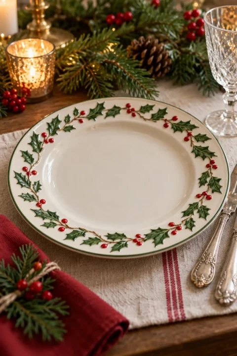 Holly border ceramic dinner plate, one of these christmas plate ideas