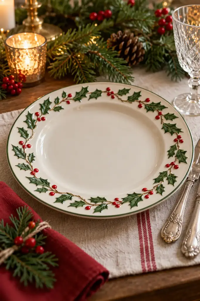 Holly border ceramic dinner plate, one of these christmas plate ideas
