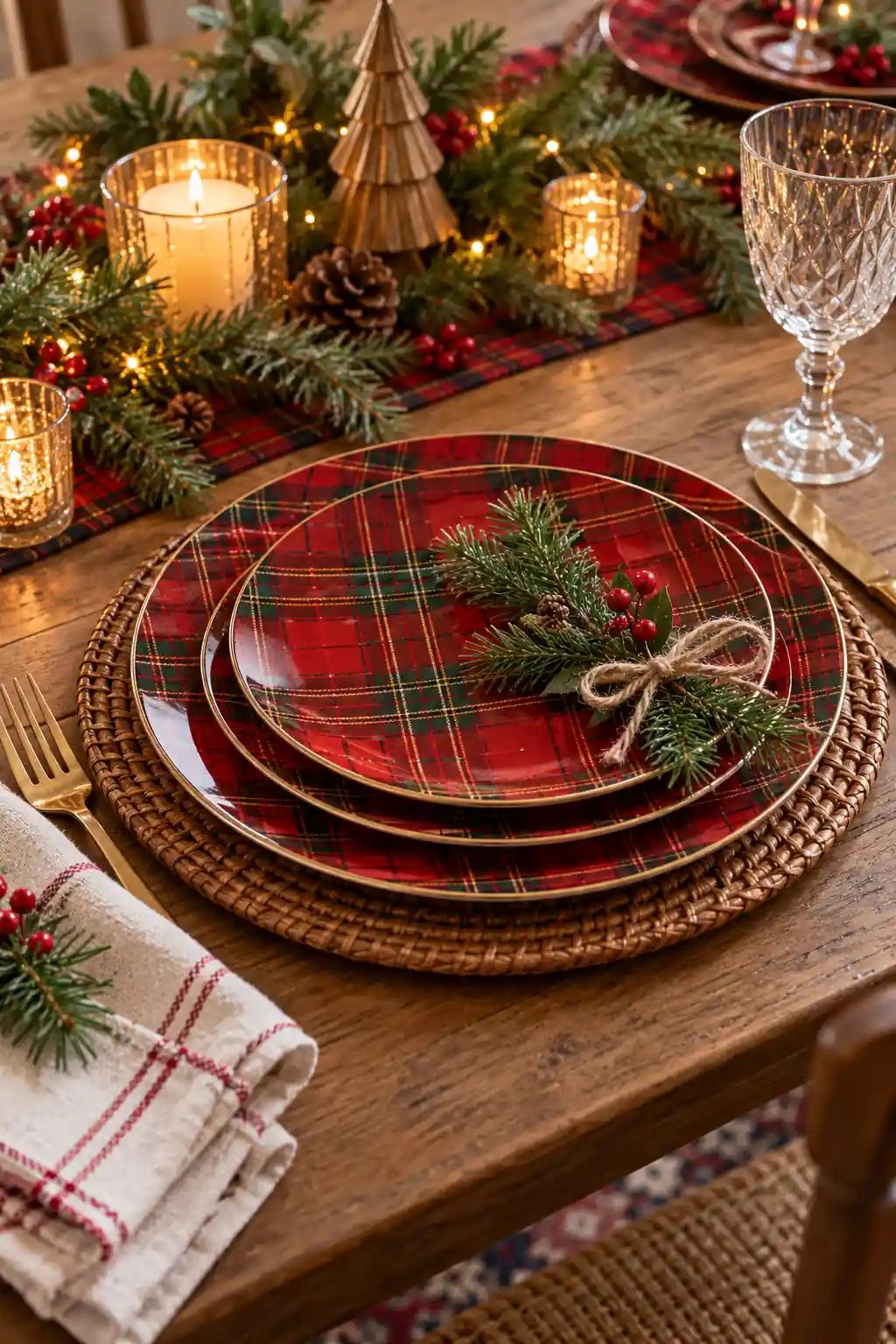 04 red tartan plate arrangement