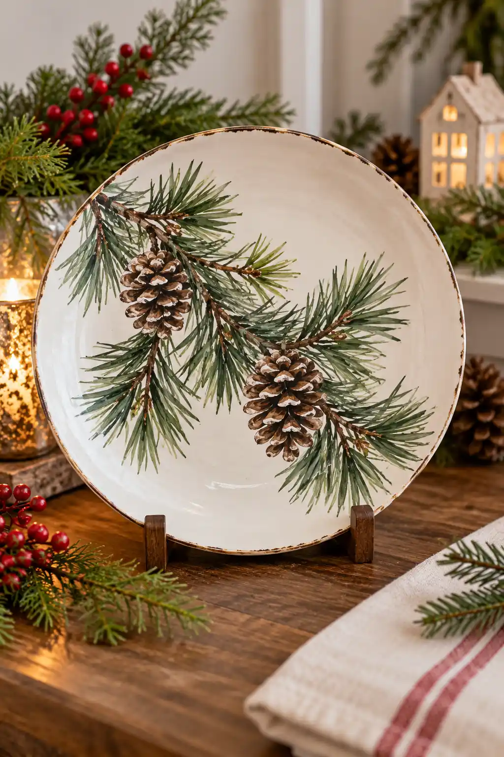 07 pine branch painted plate