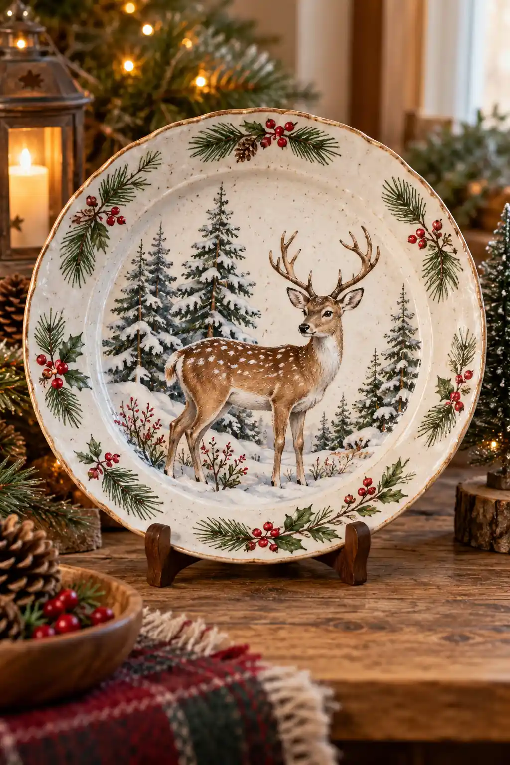 11 woodland deer ceramic plate