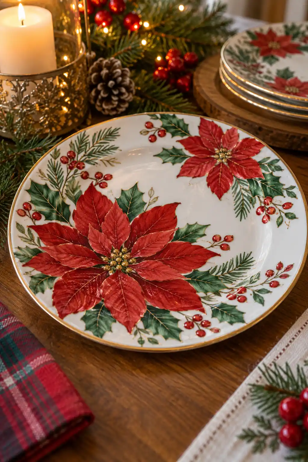 12 poinsettia patterned plate