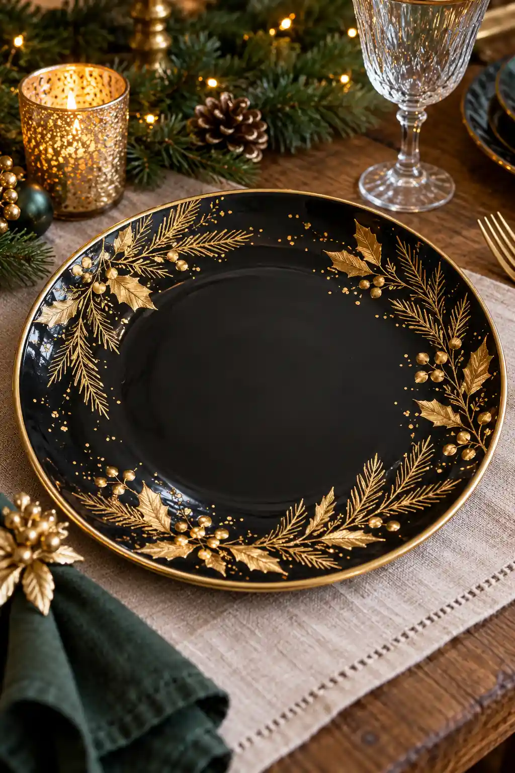 14 black gold festive plate