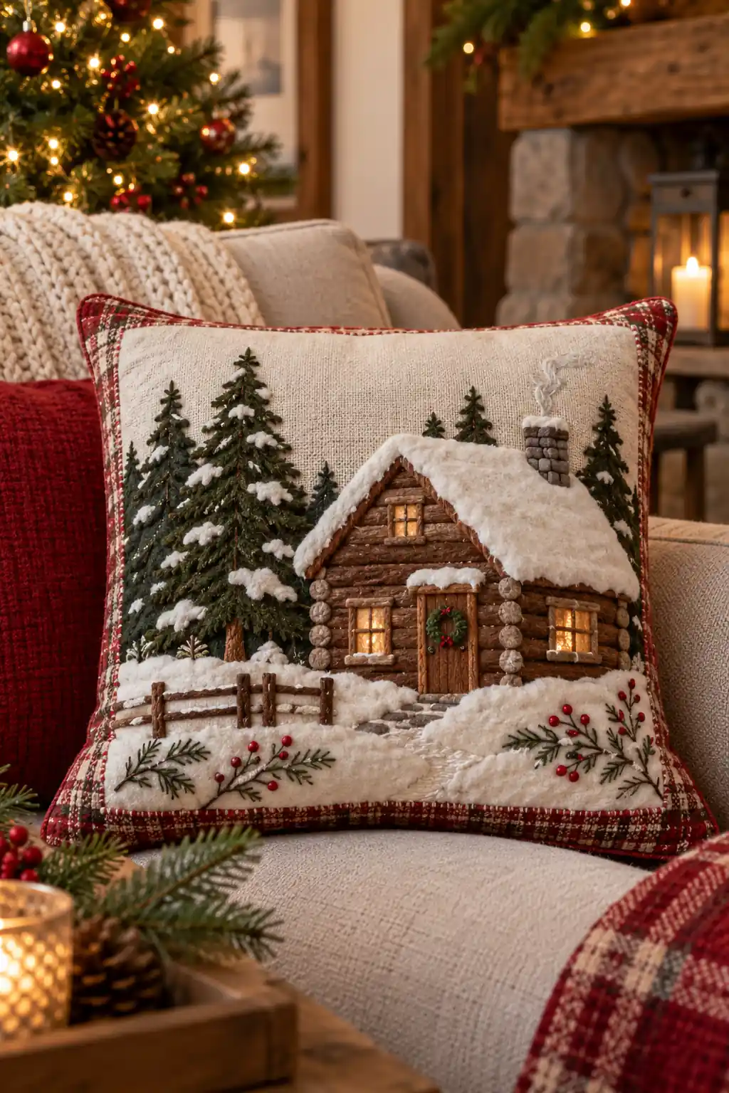 05 log cabin christmas cushion
