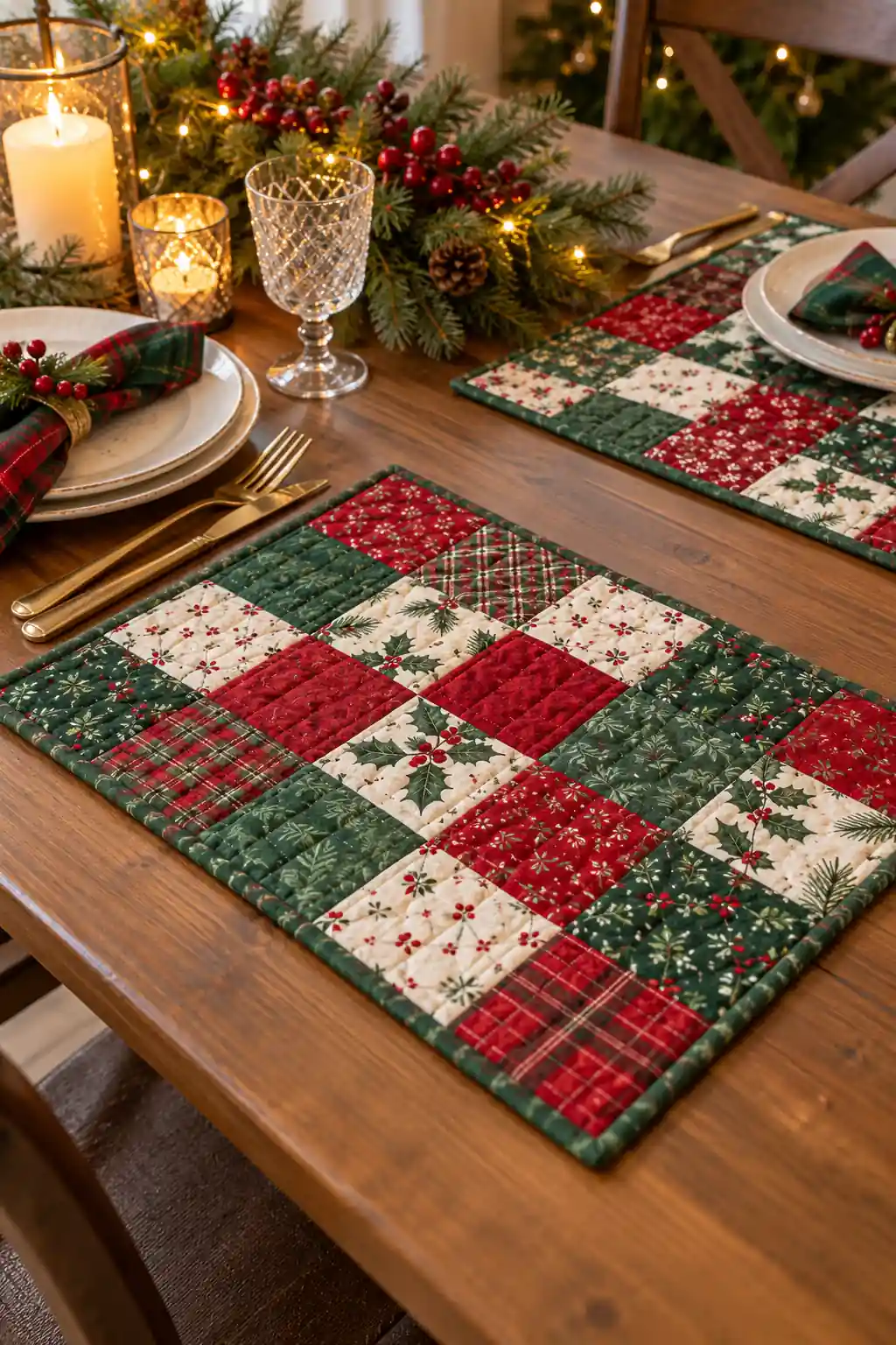 13 red green patchwork placemats