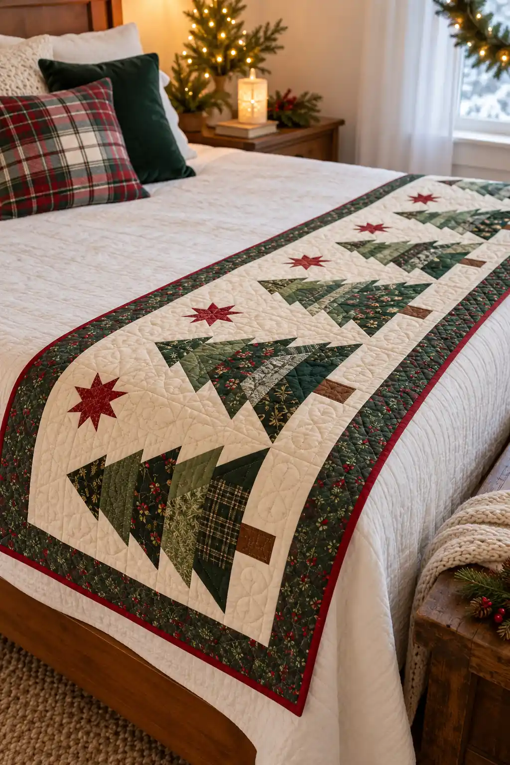 15 quilted pine tree bed runner