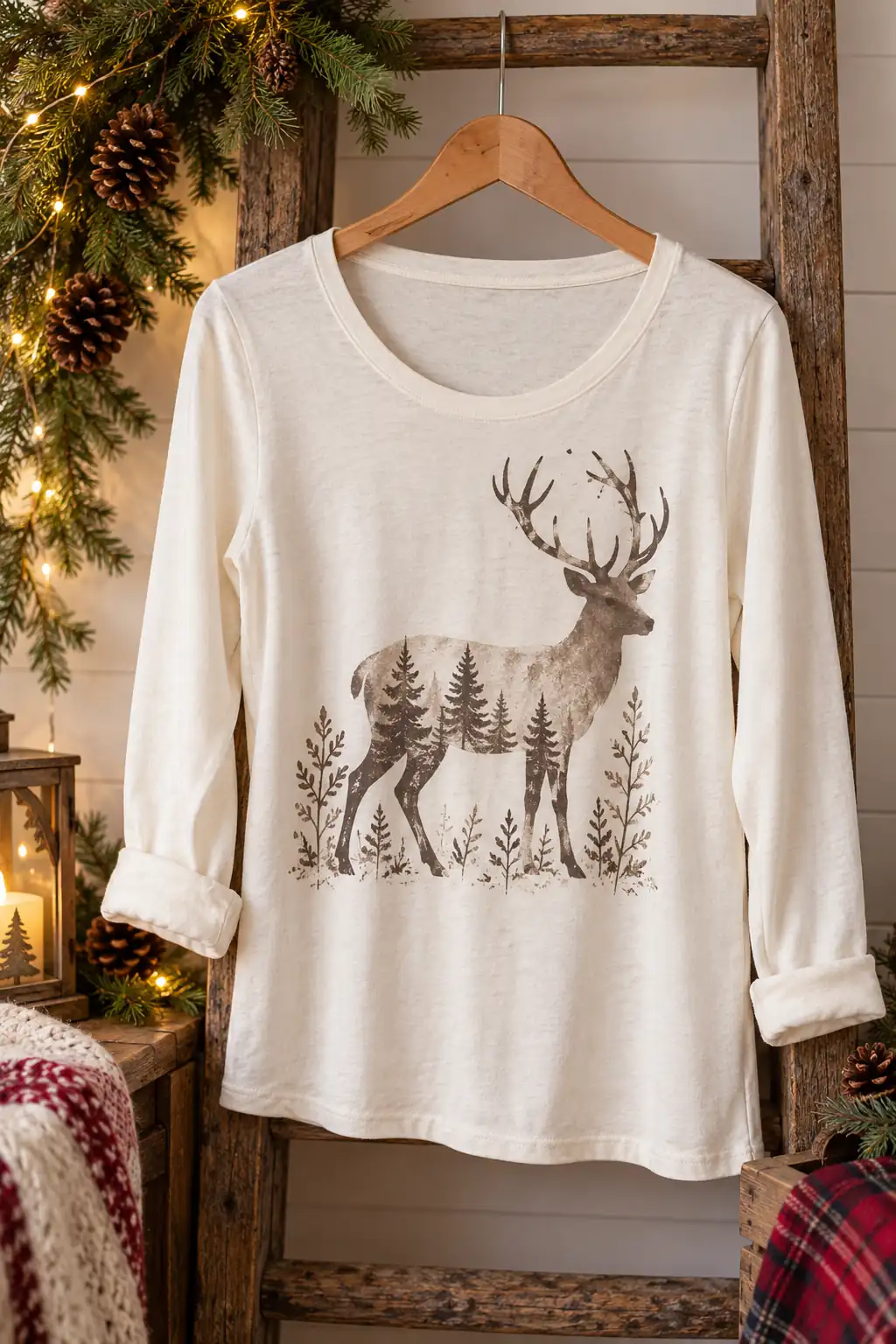 09 stenciled woodland deer shirt