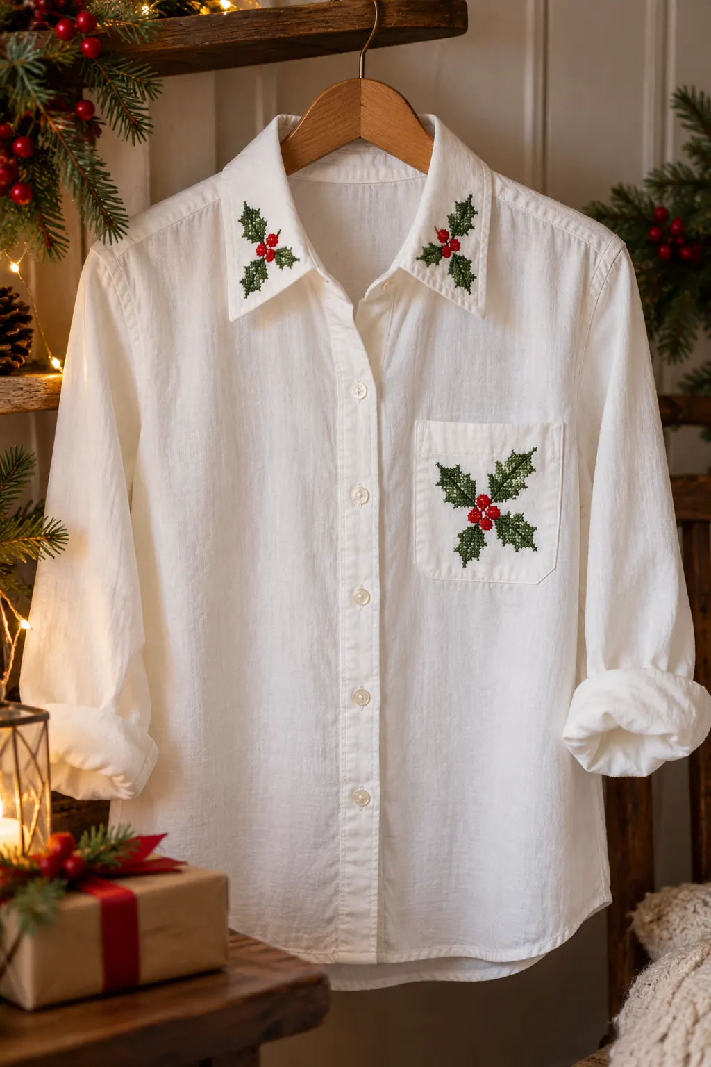11 cross stitch holly shirt