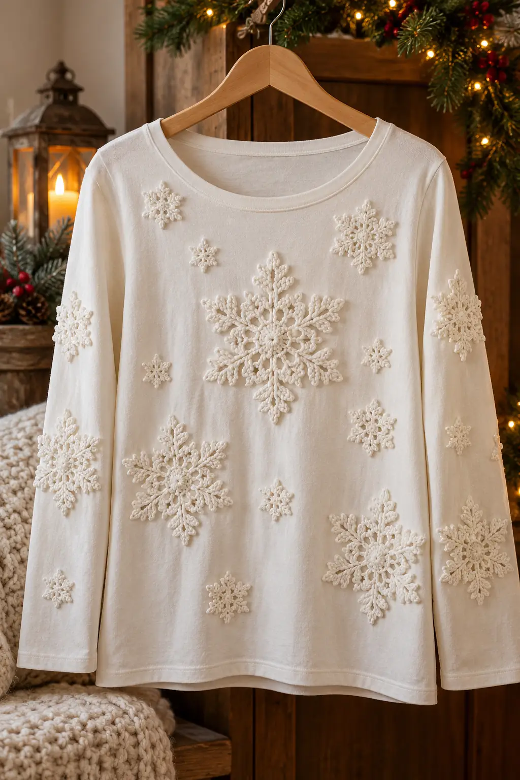 13 crochet snowflake applique shirt
