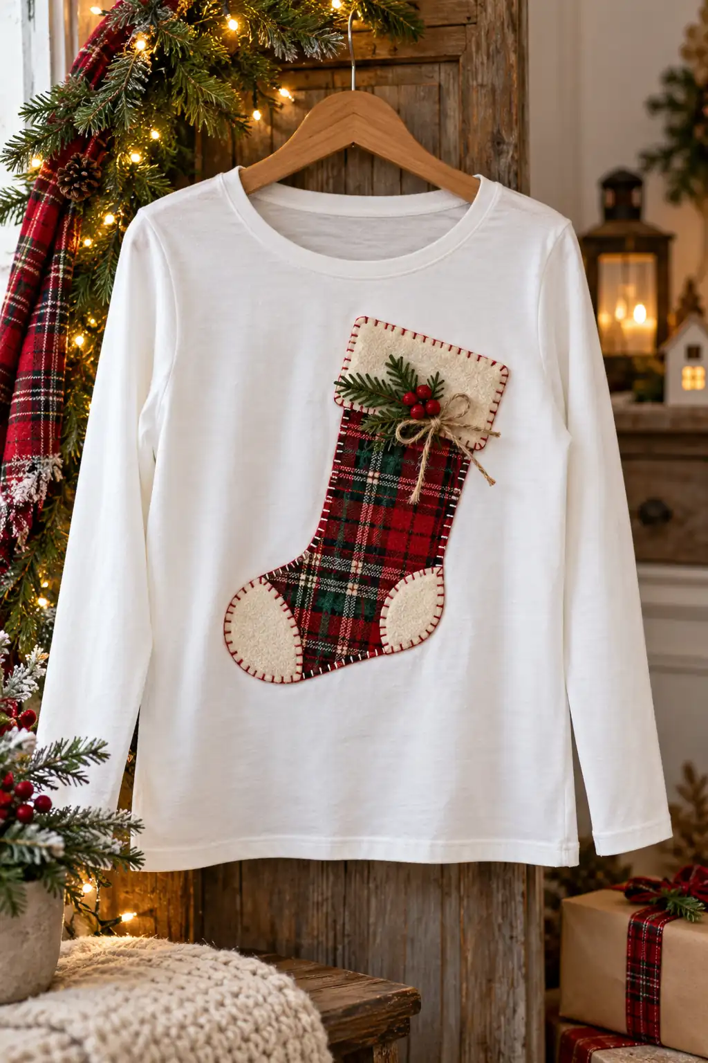 15 plaid fabric stocking applique shirt