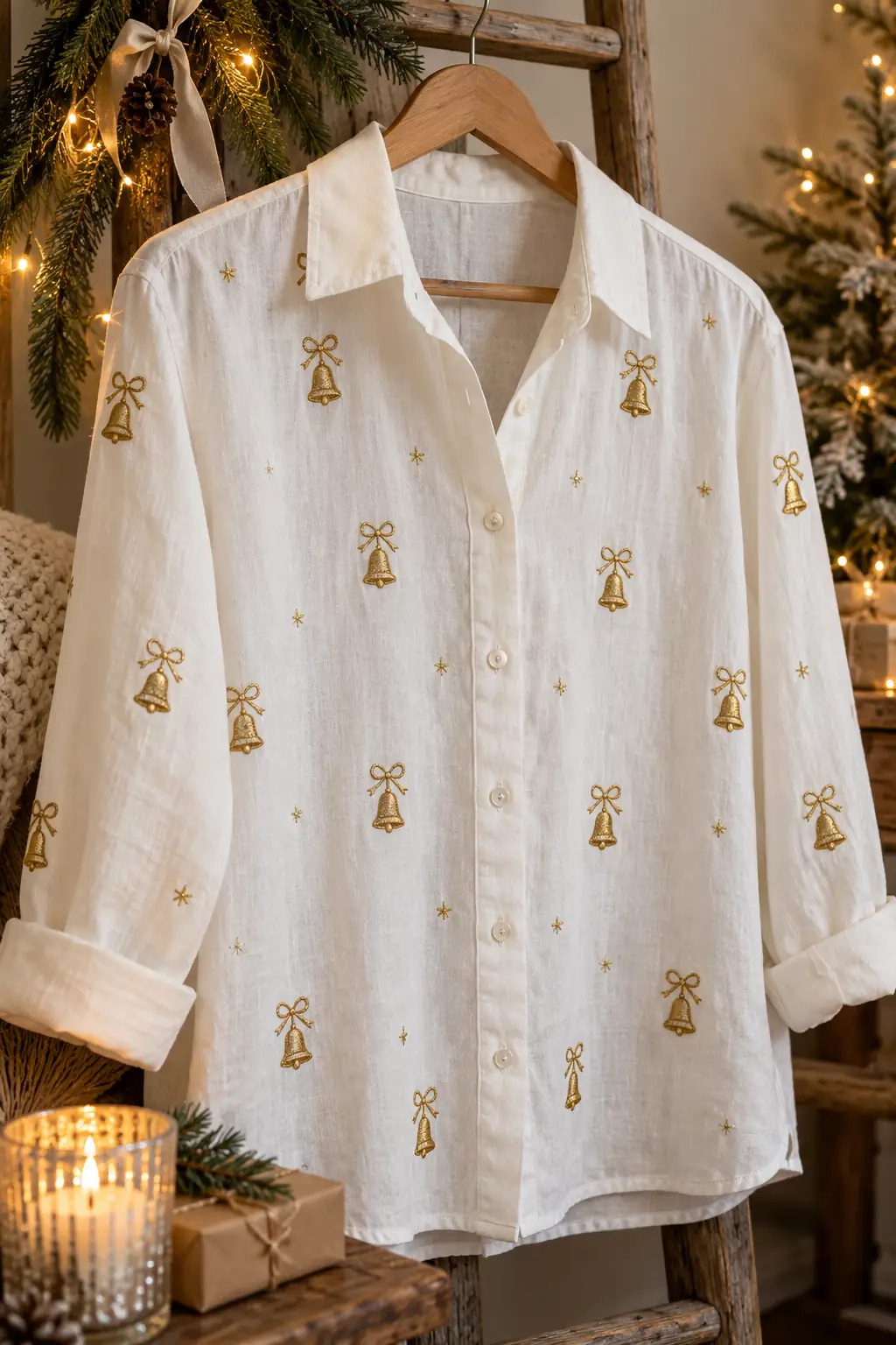 16 embroidered minimalist golden bells shirt