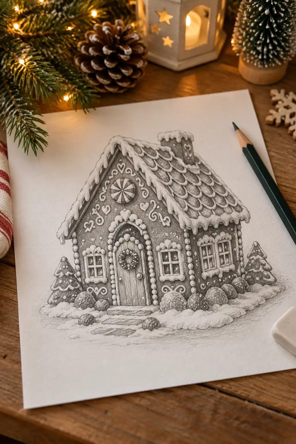 08 graphite gingerbread house sketch