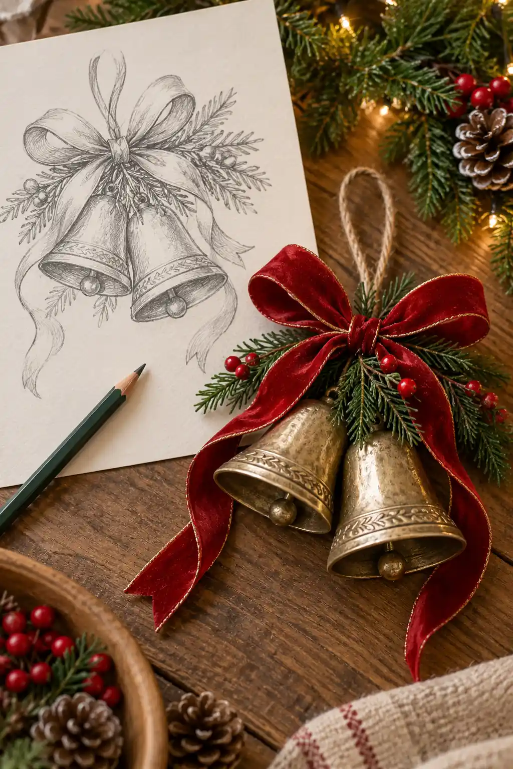 11 pencil bells with ribbon sketch