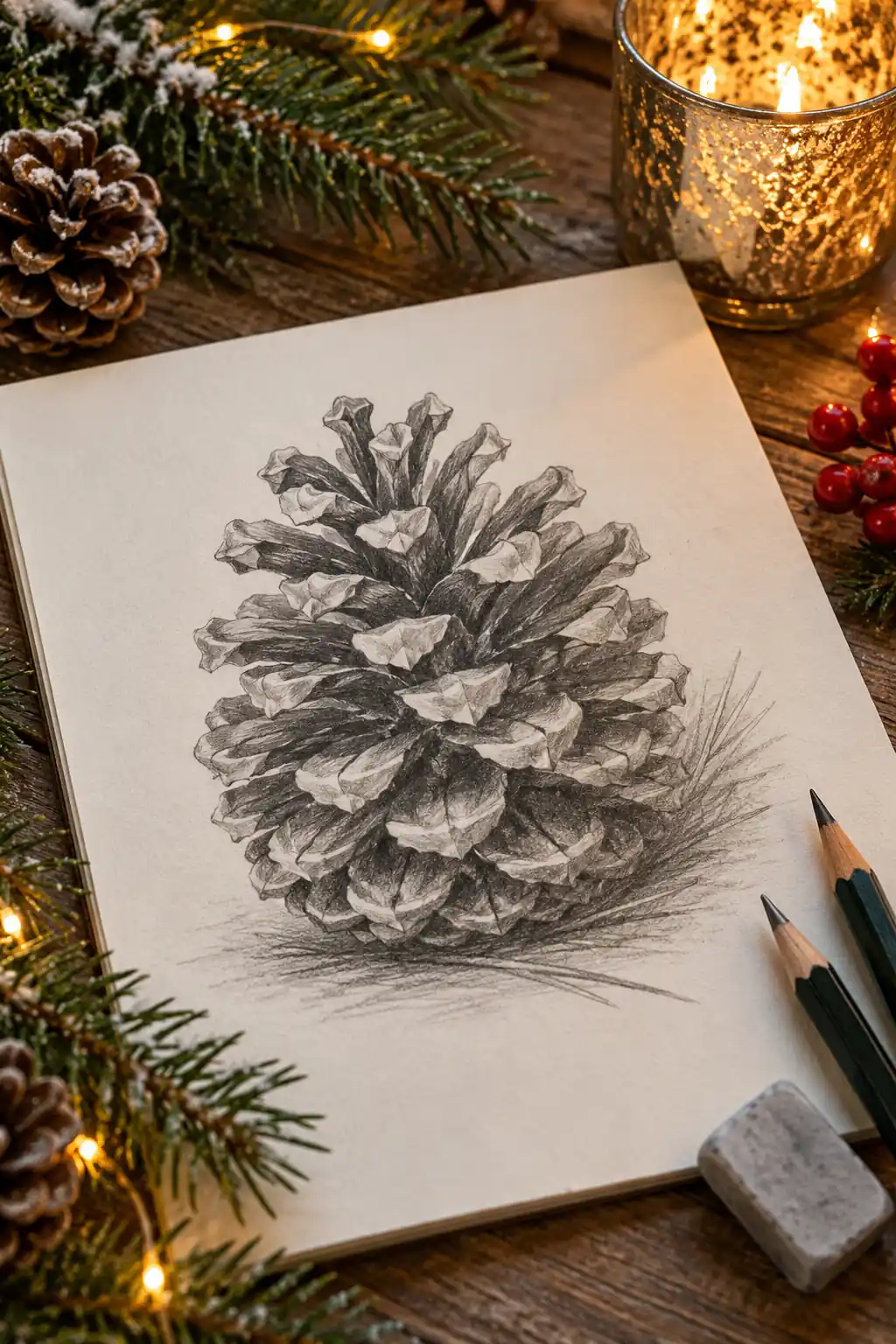 12 graphite pinecone study sketch