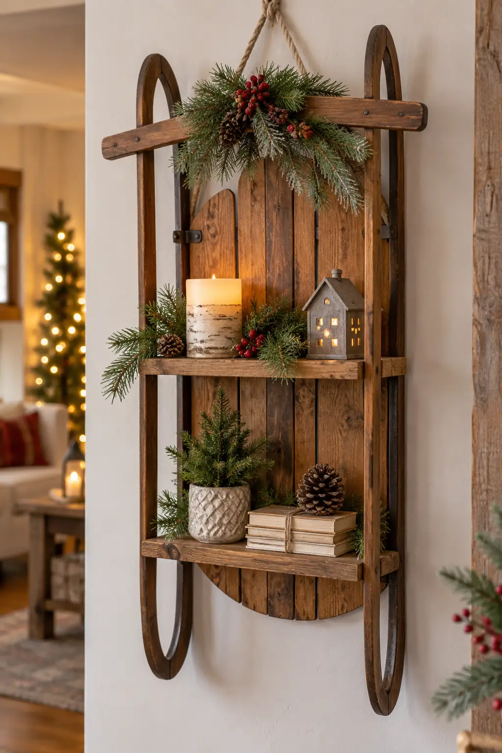 04 sled wall shelf with greenery
