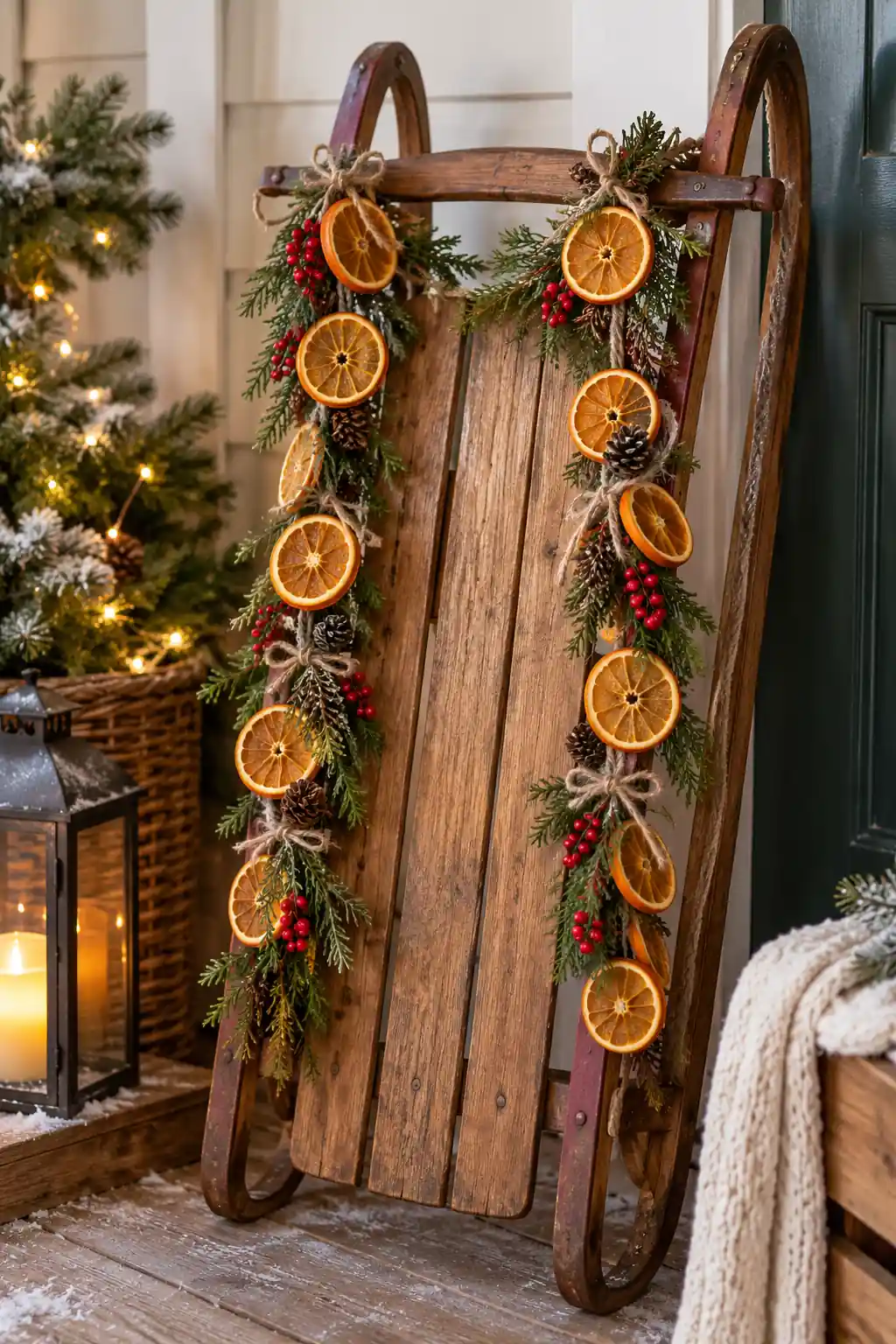 10 sled with dried citrus garland