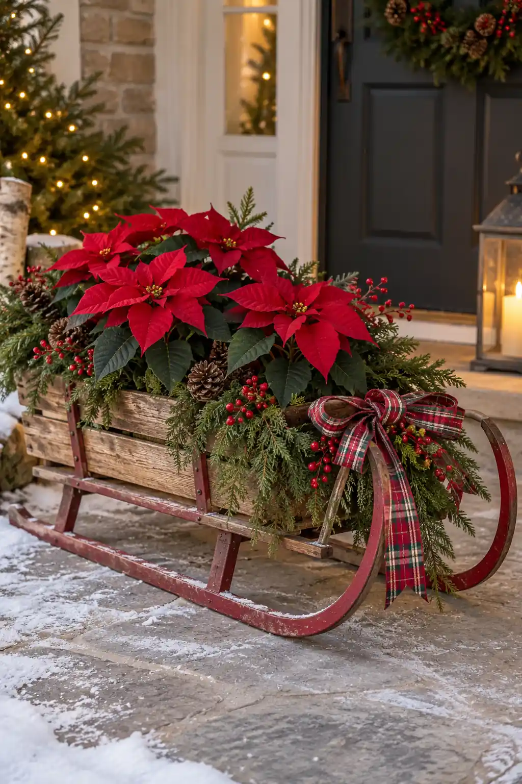 16 sled with poinsettias