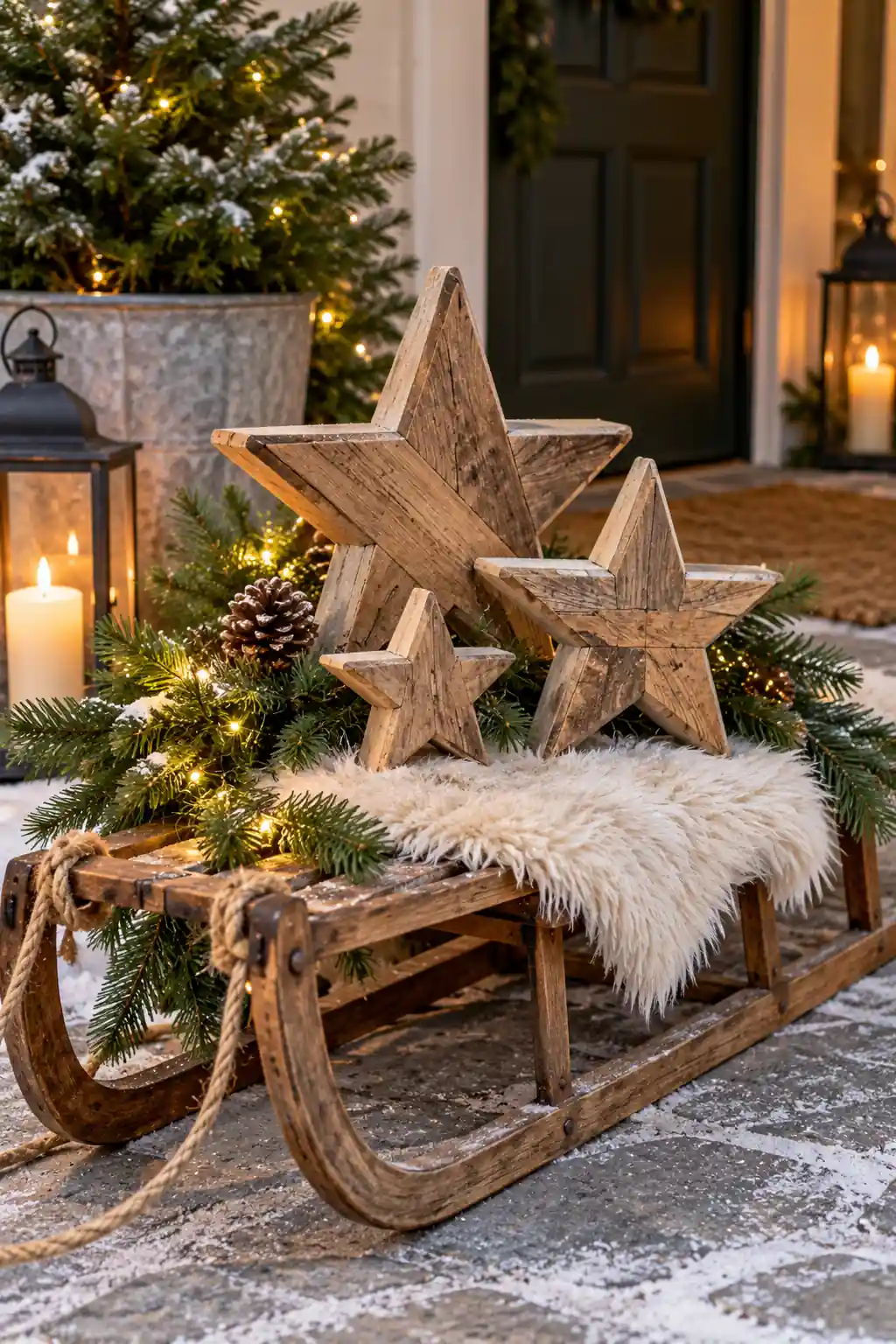 17 sled with rustic wooden stars