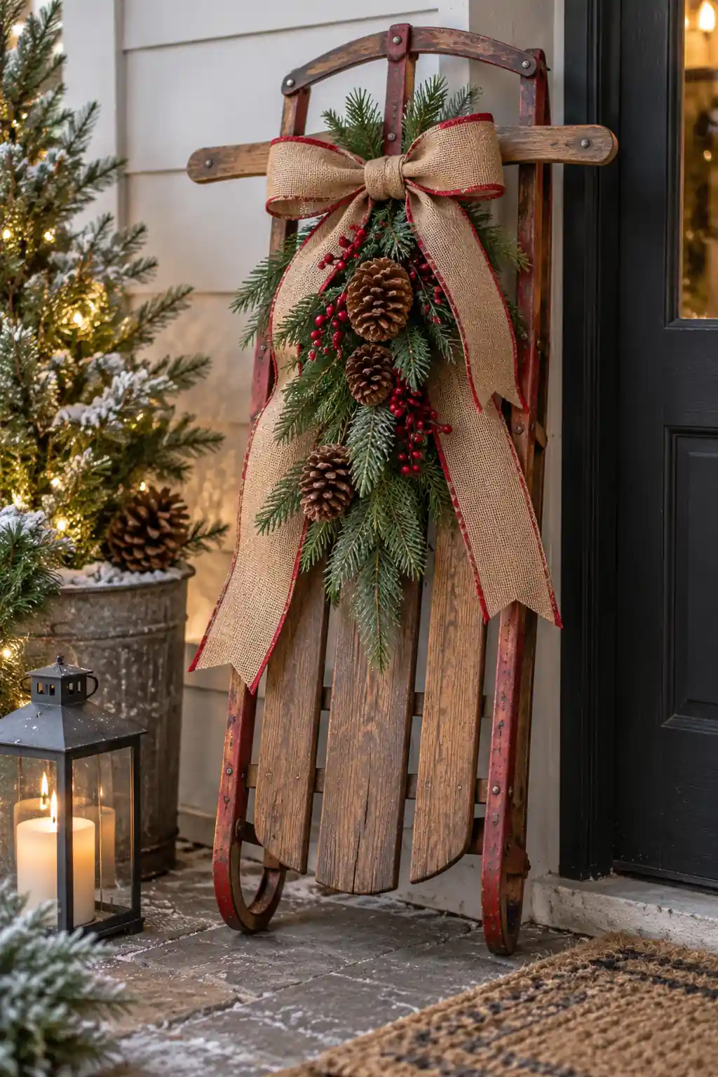18 sled with burlap ribbon