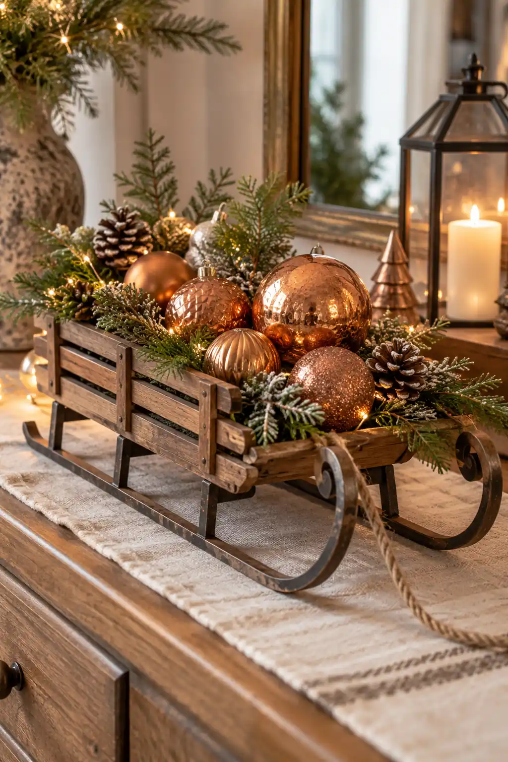 19 sled with copper ornaments