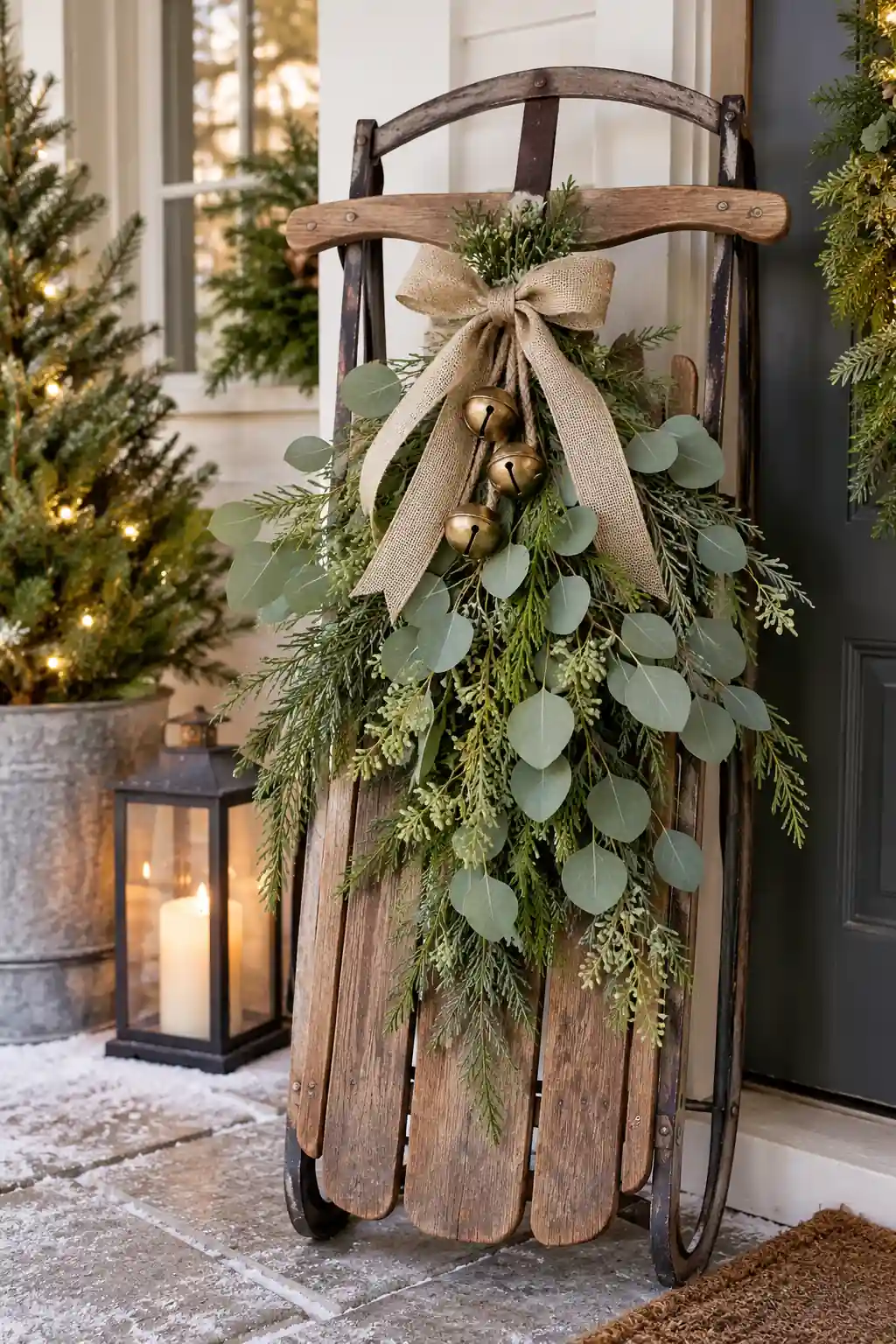 21 sled with eucalyptus greenery