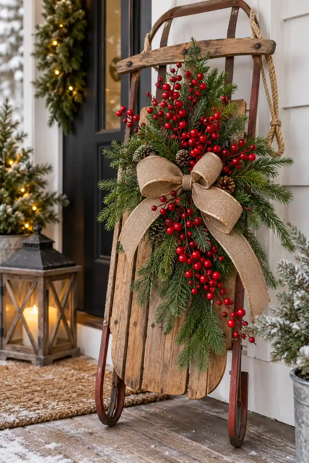 22 sled with red berry branches